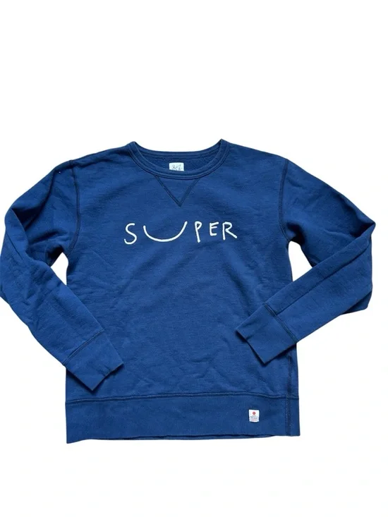 CLOSED Blue Crewneck Sweatshirt  "SUPER"  embroidered across chest Small NWOT - Picture 3 of 8